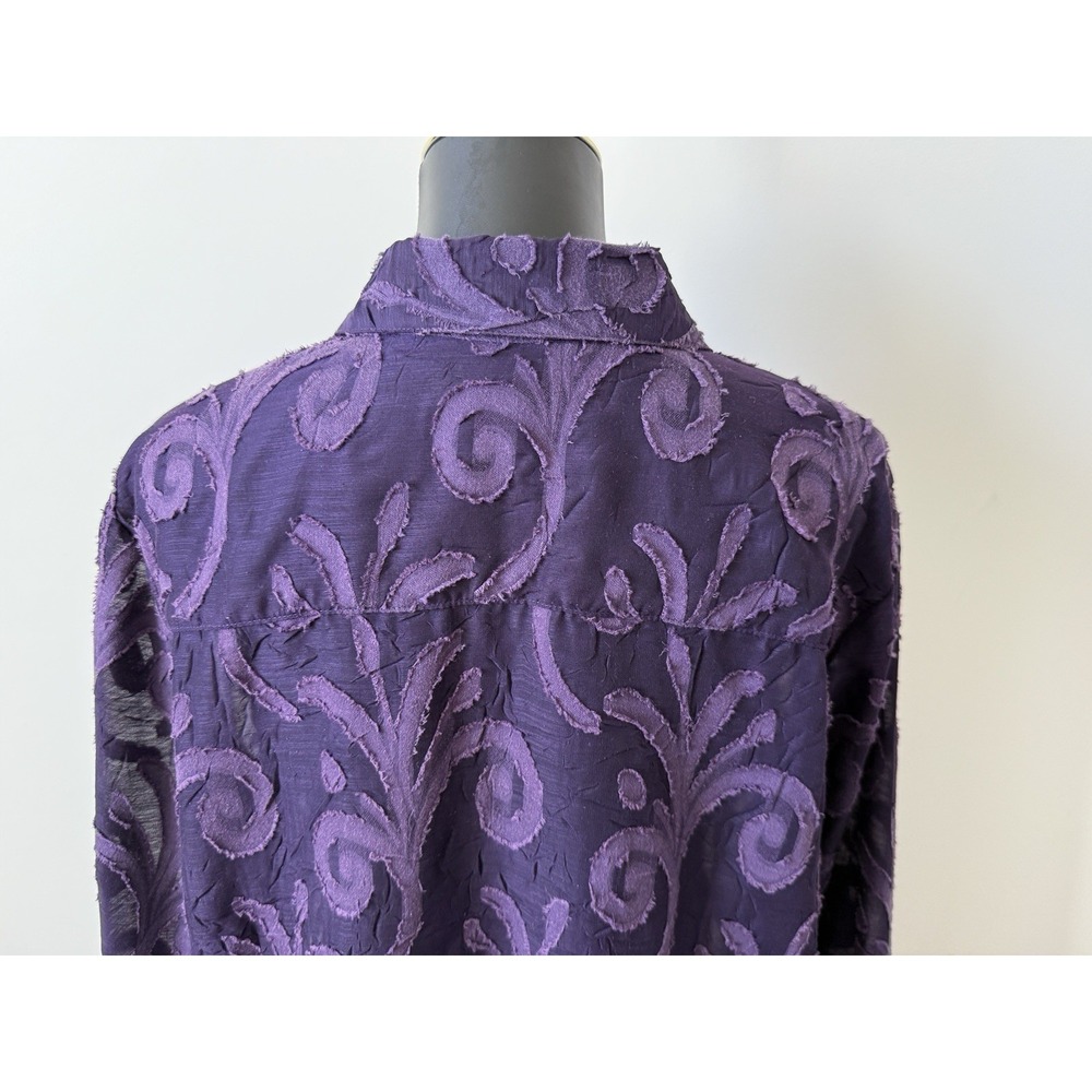 Coldwater Creek Women's XL (18) Purple Sheer Embroidered Button-up Blouse Plus - Picture 9 of 14